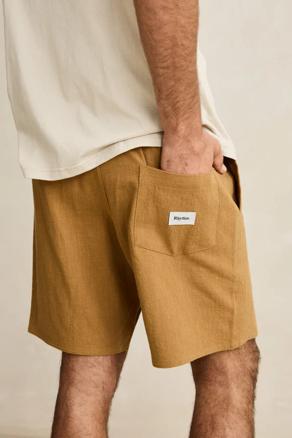 RHYTHM TEXTURED LINEN JAM SHORT -TABACOO