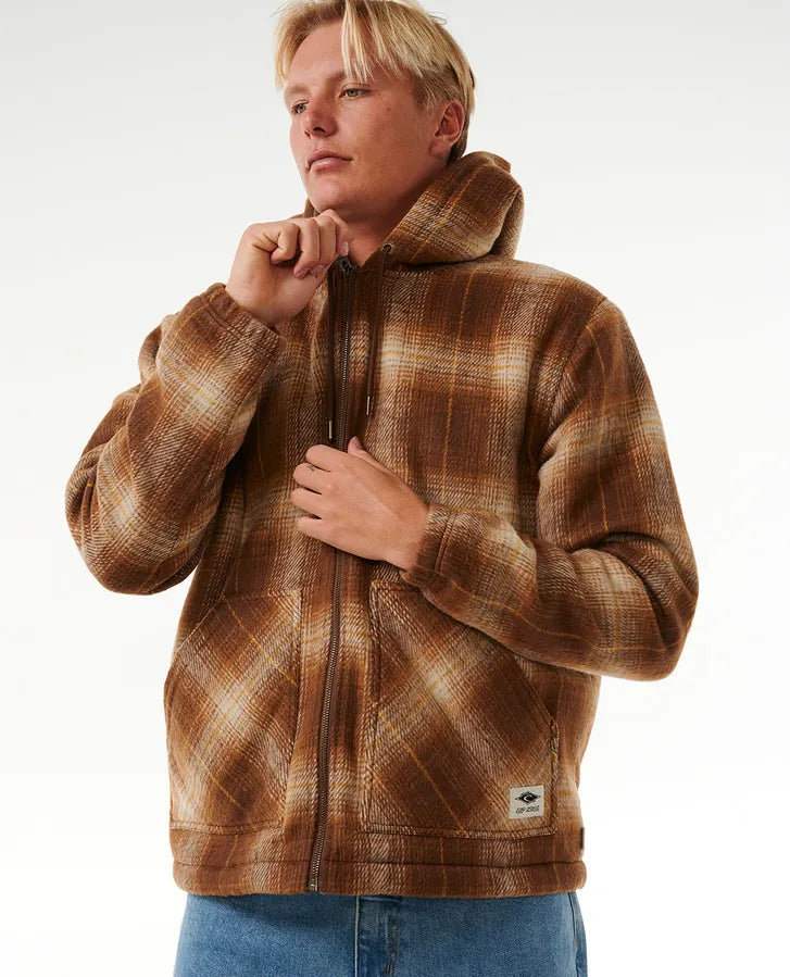 RIP CURL CLASSIC SURF CHECK JACKET - DUSTED CHOCOLATE