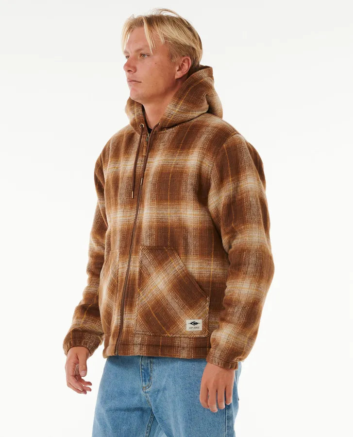 RIP CURL CLASSIC SURF CHECK JACKET - DUSTED CHOCOLATE