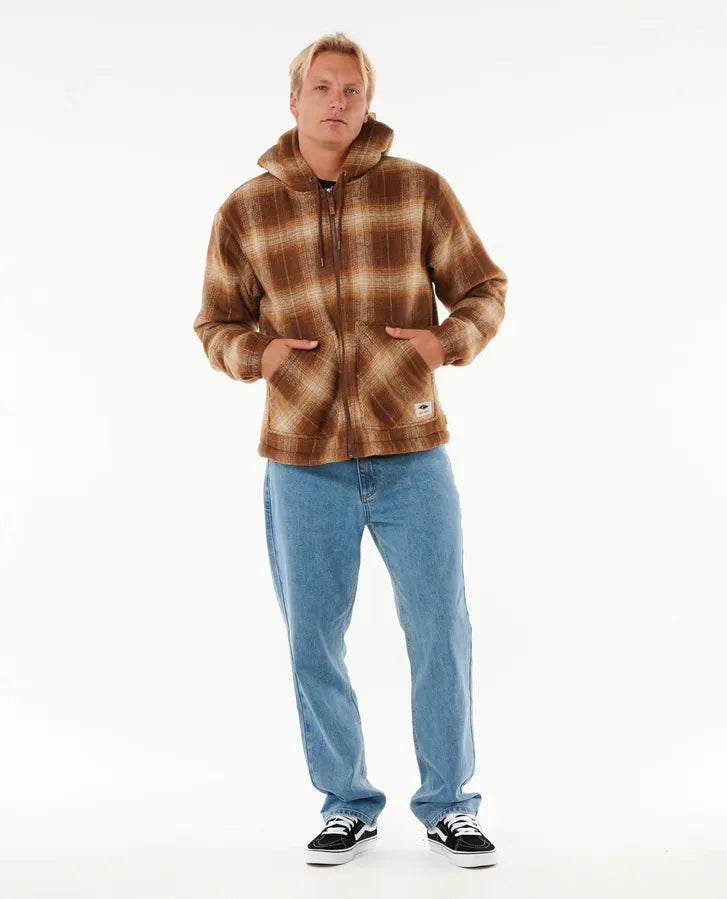 RIP CURL CLASSIC SURF CHECK JACKET - DUSTED CHOCOLATE