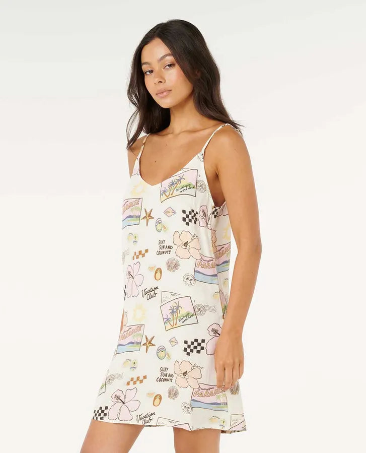 RIP CURL SUNSET LUAU MINI DRESS - OFF WHITE