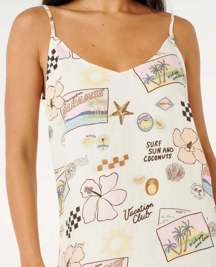 RIP CURL SUNSET LUAU MINI DRESS - OFF WHITE