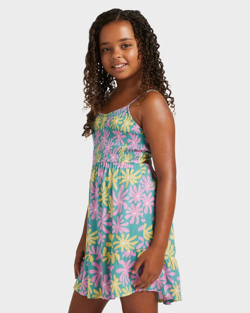 ROXY GRILS  TROPICAL GLOW MINI DRESS - COASTAL SHADE FLIPPER