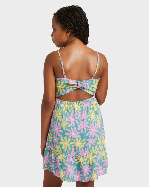 ROXY GRILS  TROPICAL GLOW MINI DRESS - COASTAL SHADE FLIPPER
