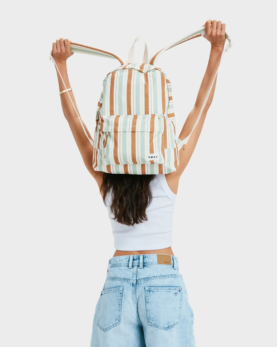 ROXY SUGAR BABY CANVAS BACKPACK 16L - LAUREL GREEN STRIPE