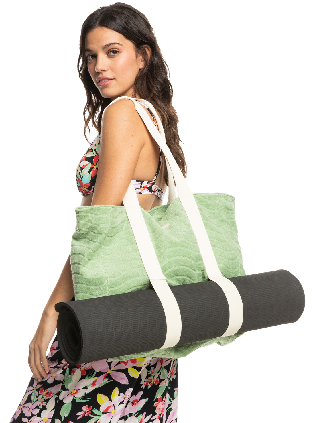 ROXY SUNNY PALM TOTE BAG - QUIET GREEN