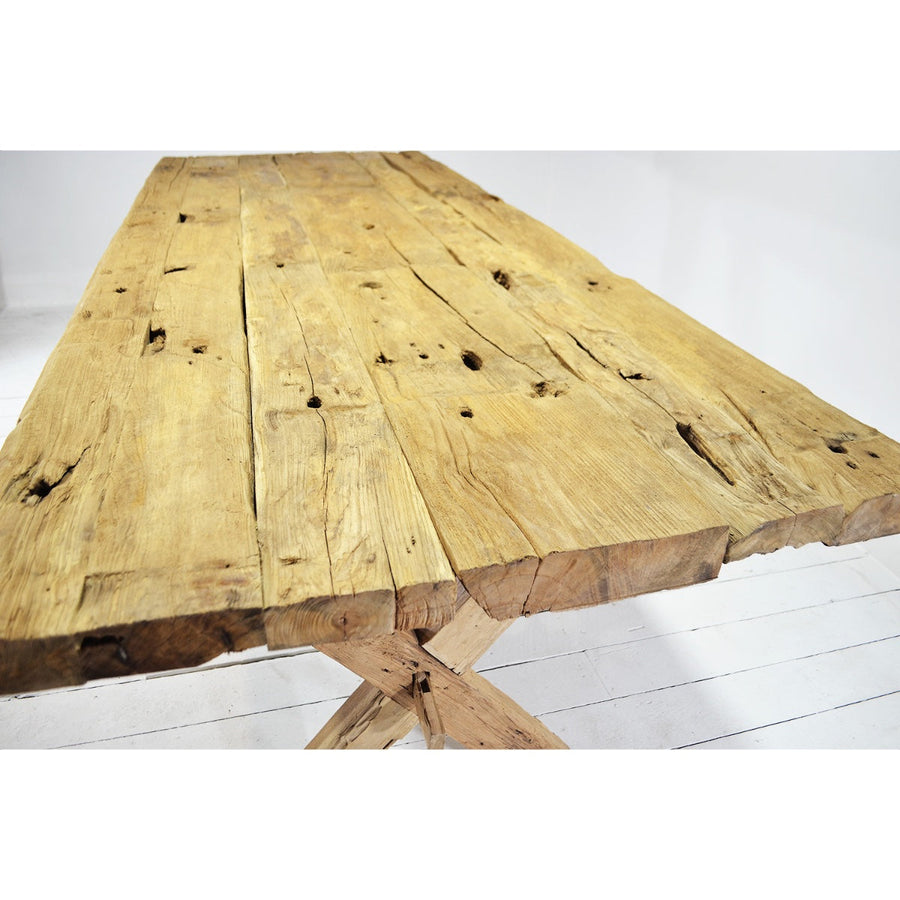 Rustic Teak Timber Cross Leg Dining Table 2m x 1m