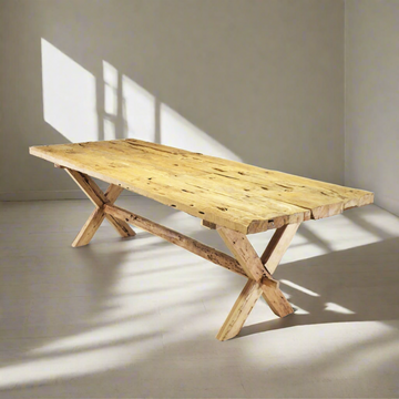 Rustic Teak Timber Cross Leg Dining Table 2m x 1m