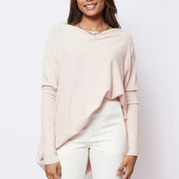 SLIDE SHOW SCOOP NECK TIGHT SLEEVE OVERSIZED WARM TOP - PINK