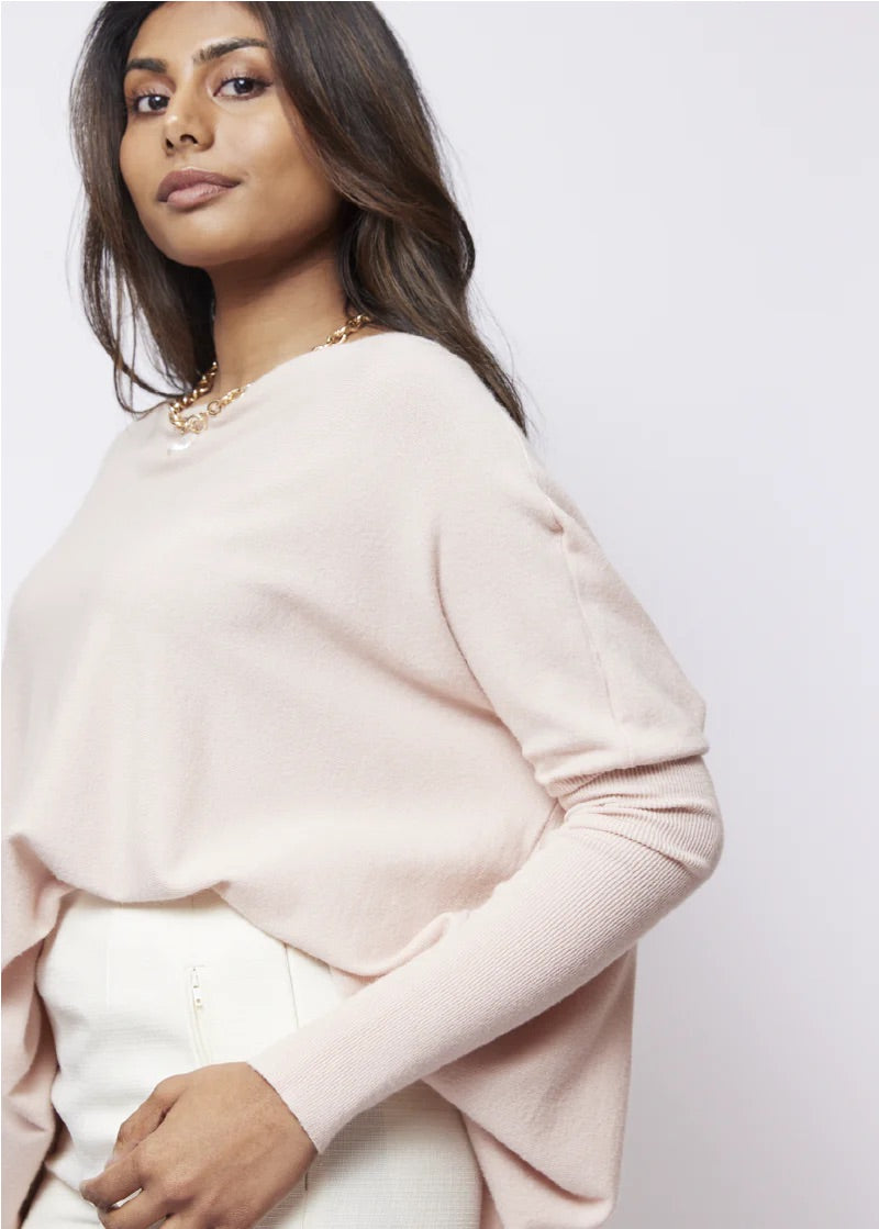 SLIDE SHOW SCOOP NECK TIGHT SLEEVE OVERSIZED WARM TOP - PINK