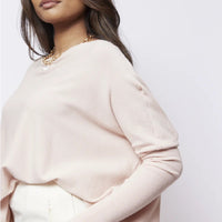 SLIDE SHOW SCOOP NECK TIGHT SLEEVE OVERSIZED WARM TOP - PINK