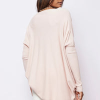 SLIDE SHOW SCOOP NECK TIGHT SLEEVE OVERSIZED WARM TOP - PINK