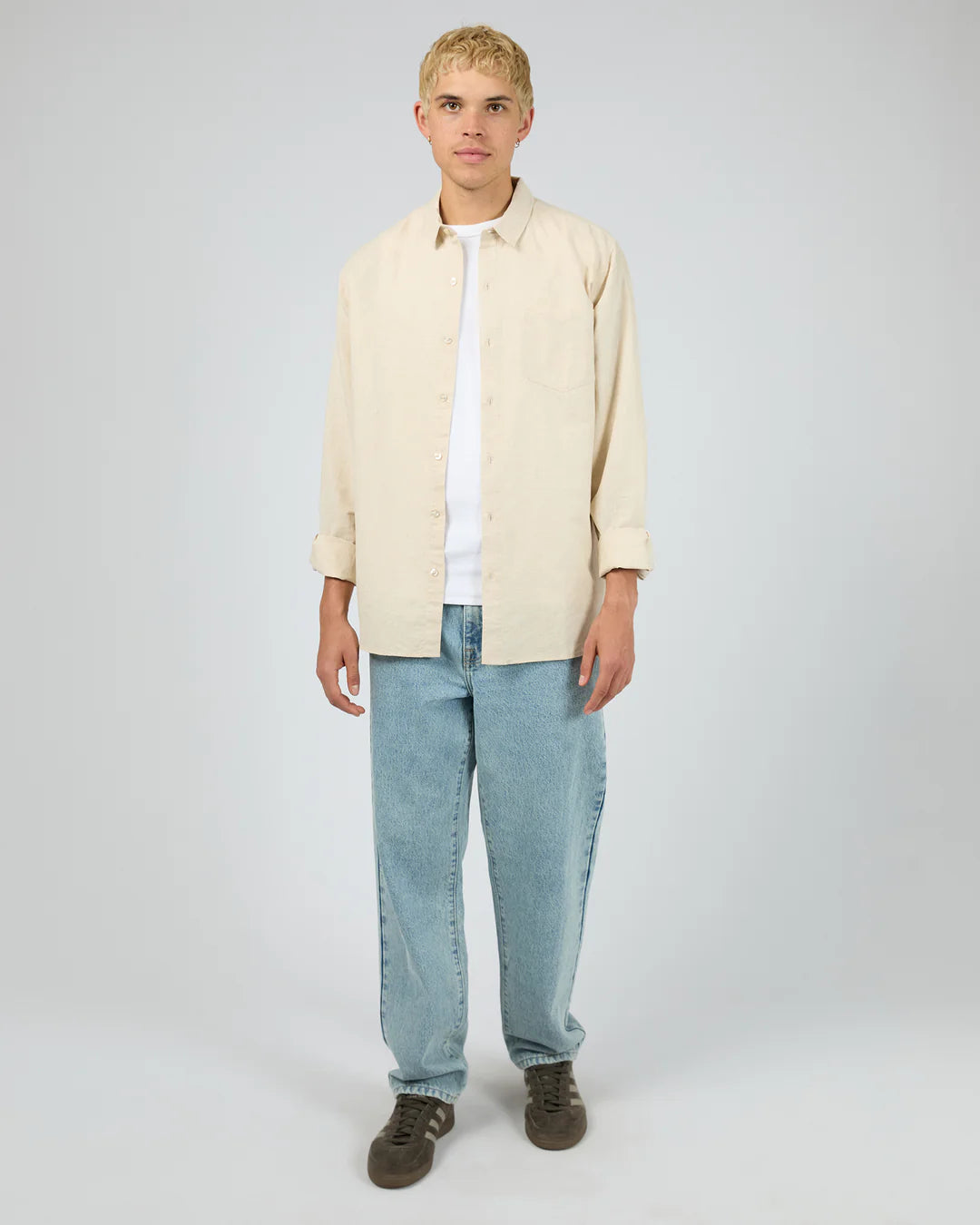 SILENT THEORY LINEN LONG SLEEVE SHIRT - NATURAL