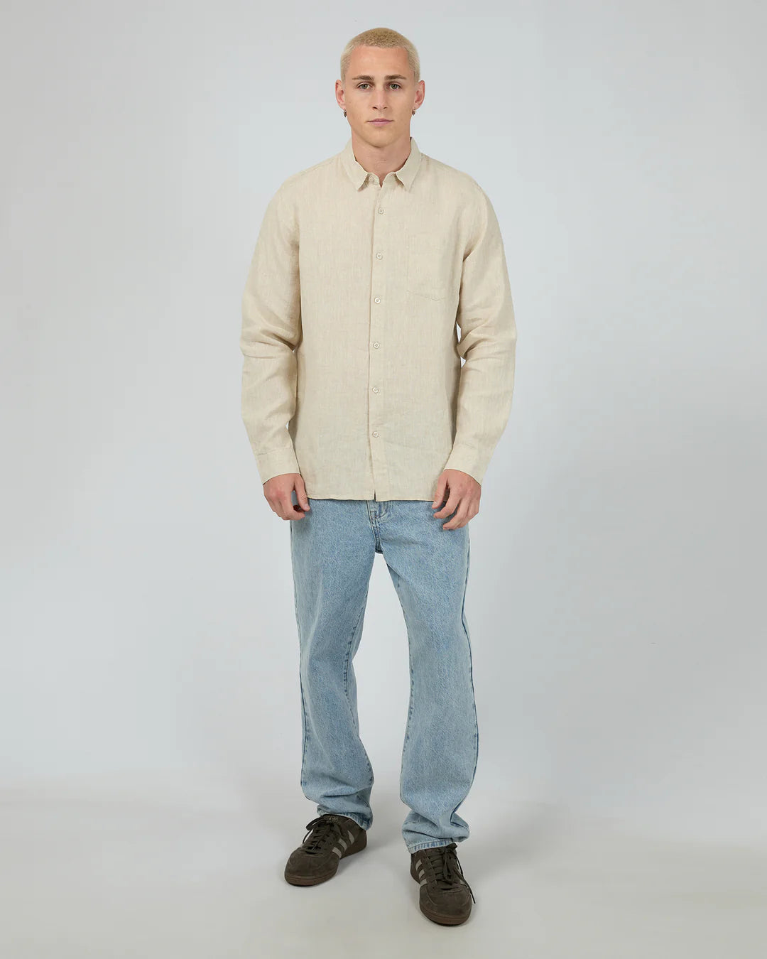 SILENT THEORY LINEN LONG SLEEVE SHIRT - NATURAL