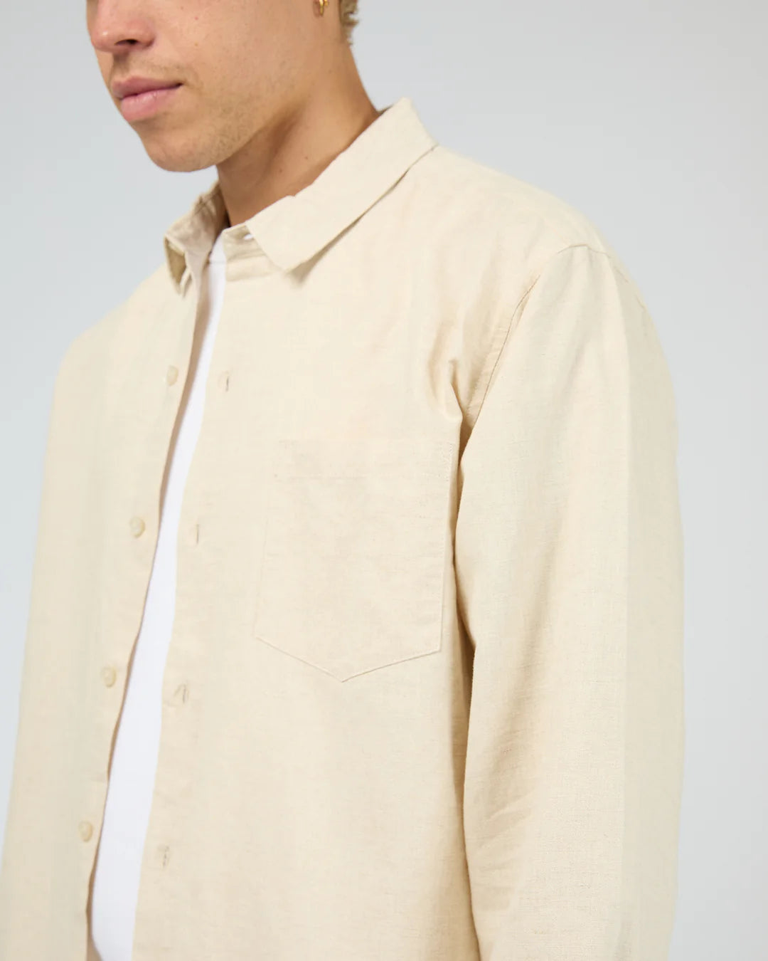 SILENT THEORY LINEN LONG SLEEVE SHIRT - NATURAL