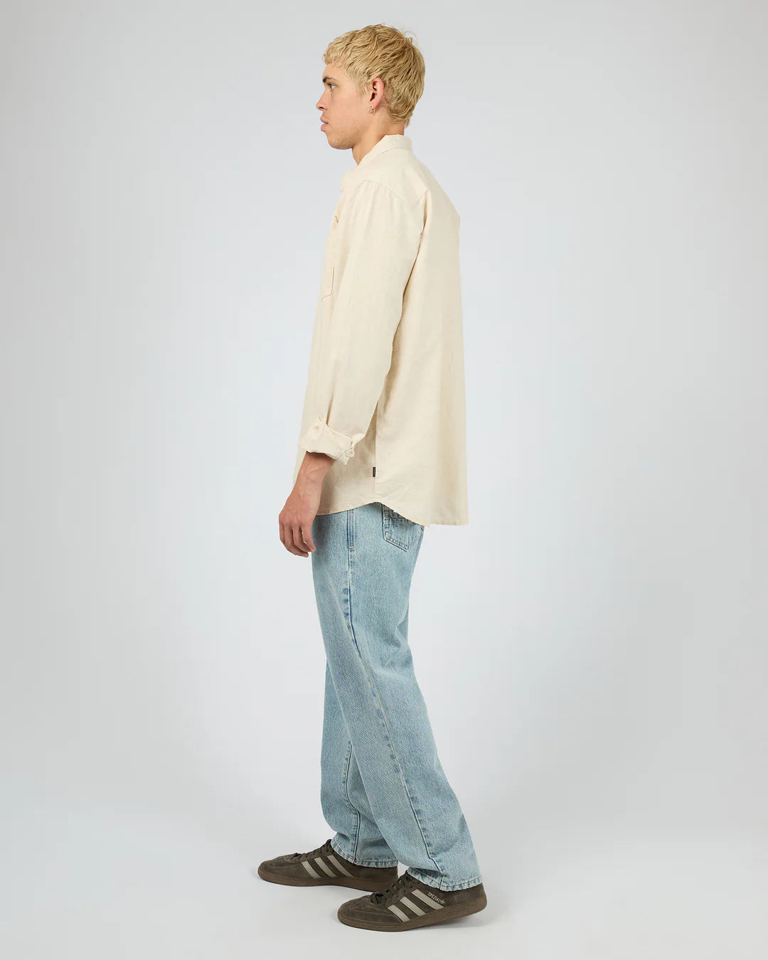 SILENT THEORY LINEN LONG SLEEVE SHIRT - NATURAL