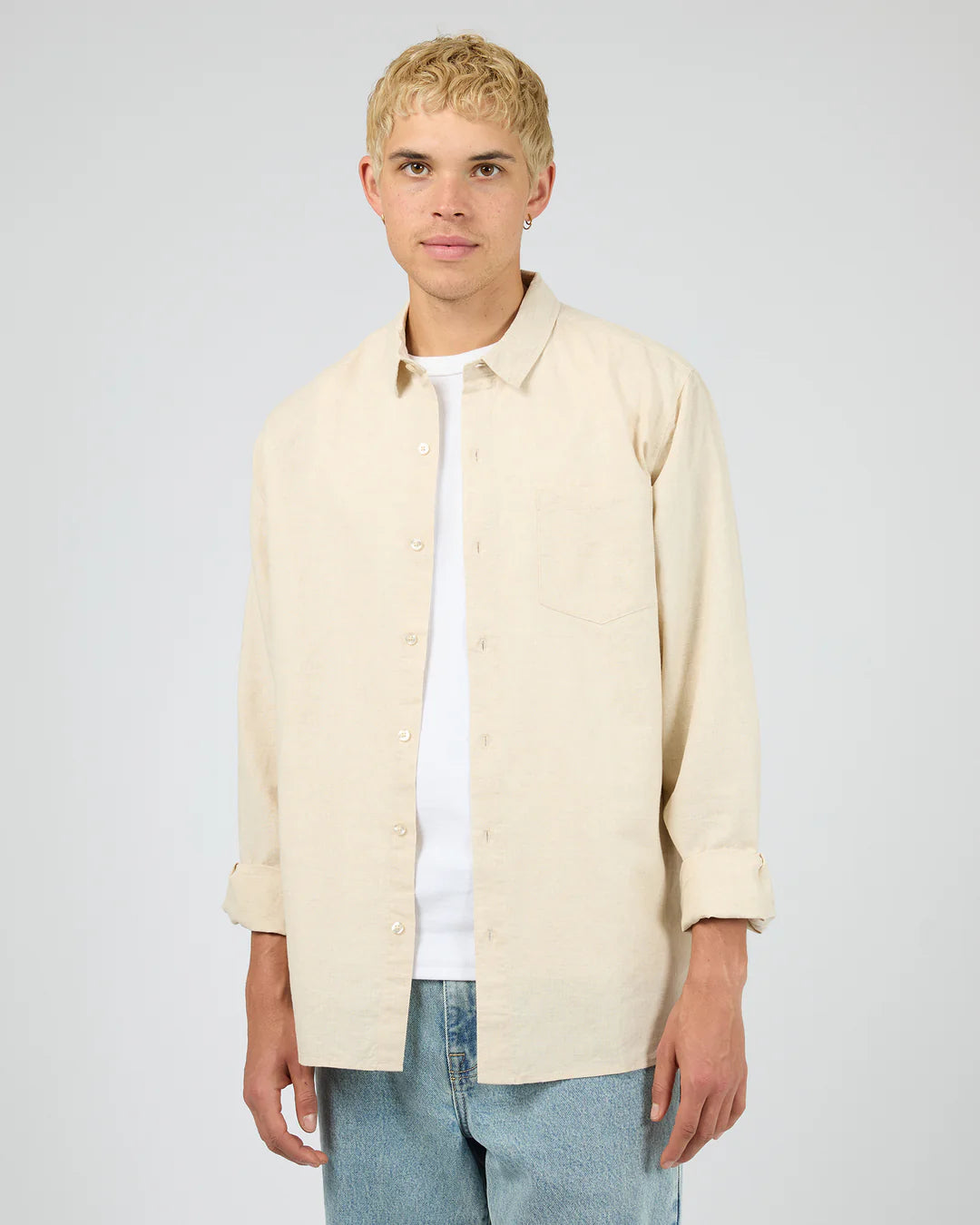 SILENT THEORY LINEN LONG SLEEVE SHIRT - NATURAL