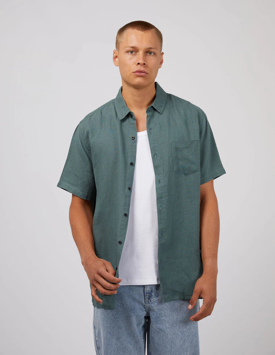 SILENT THEORY LINEN SHORT SLEEVE SHIRT - PINE