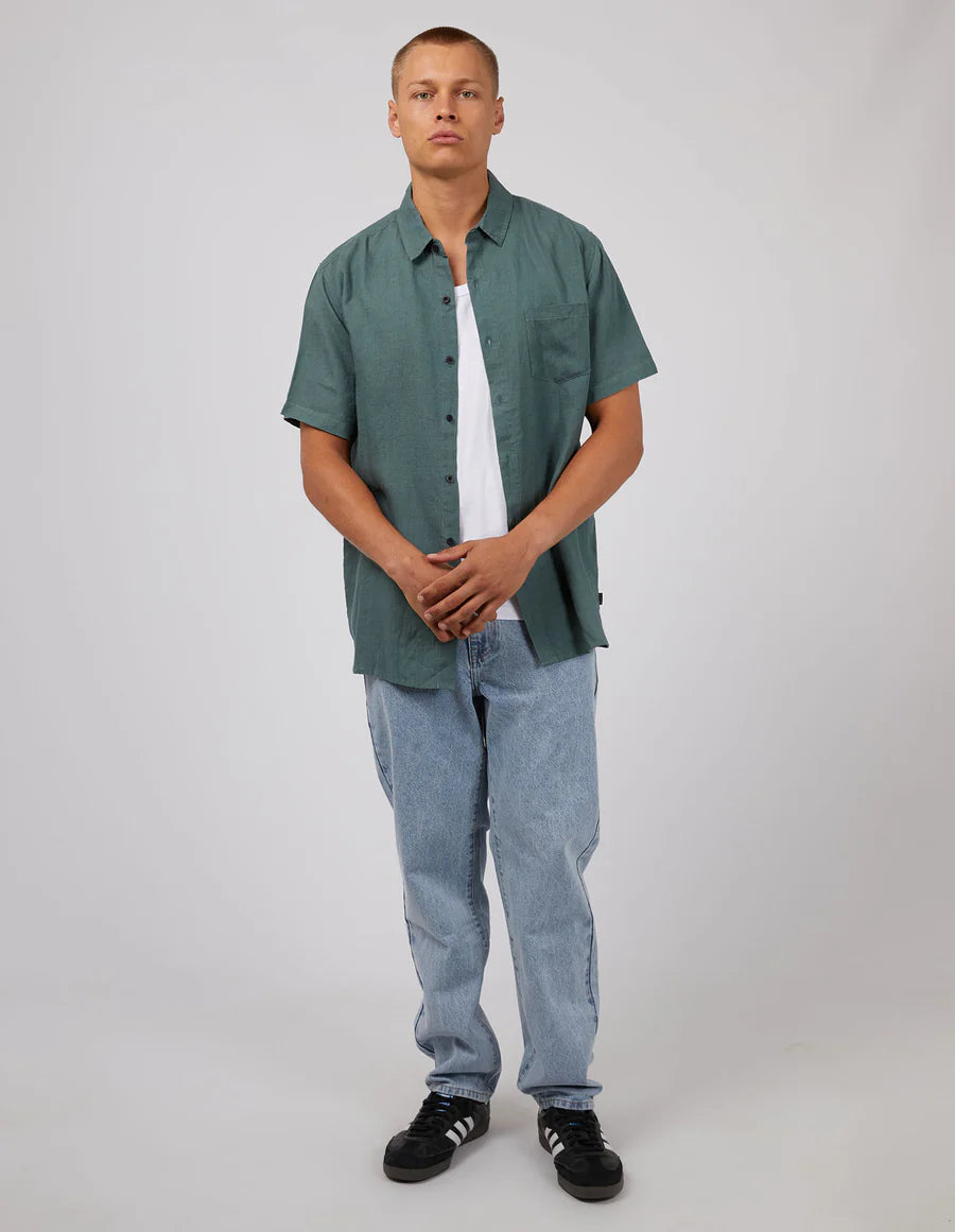 SILENT THEORY LINEN SHORT SLEEVE SHIRT - PINE