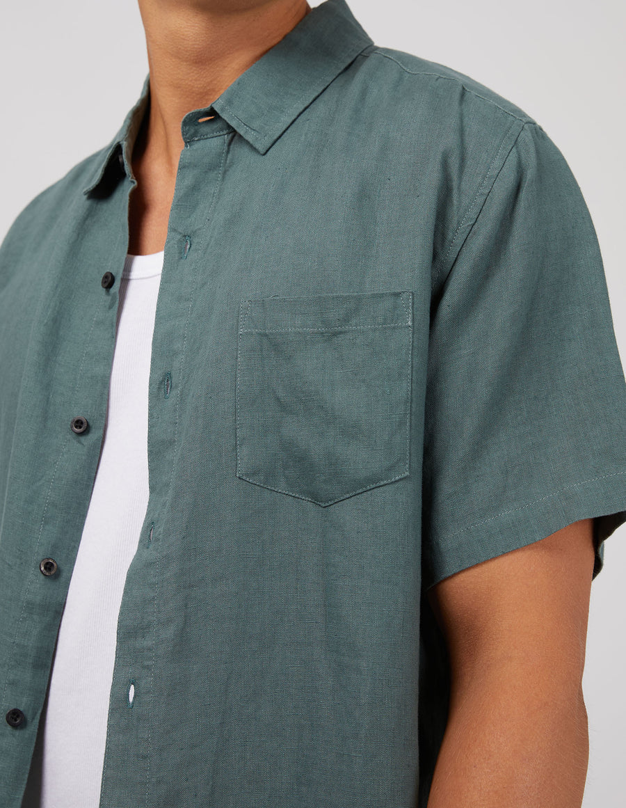 SILENT THEORY LINEN SHORT SLEEVE SHIRT - PINE