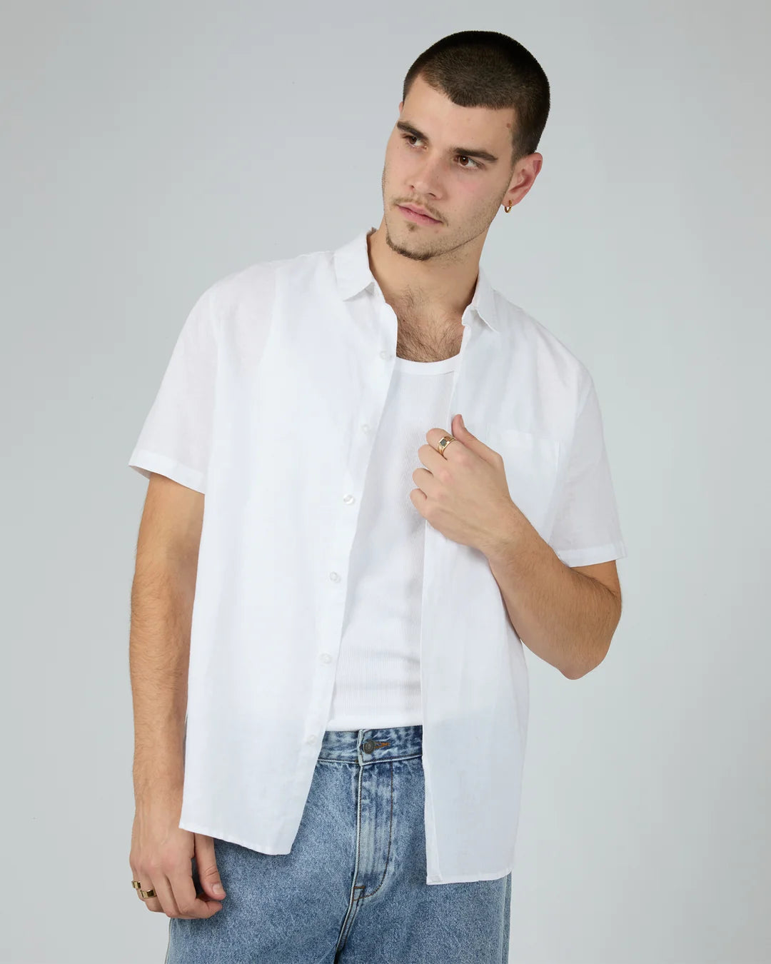 SILENT THEORY LINEN SS SHIRT II - WHITE