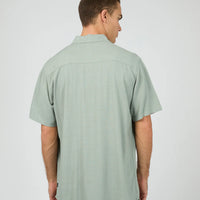 SILENT THEORY TEXTURED LINEN SHORT SLEEVE SHIRT - GREEN