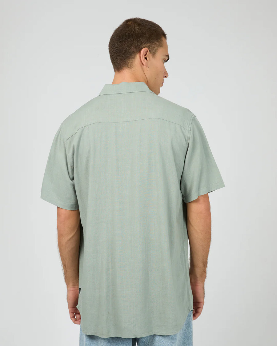 SILENT THEORY TEXTURED LINEN SHORT SLEEVE SHIRT - GREEN