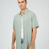 SILENT THEORY TEXTURED LINEN SHORT SLEEVE SHIRT - GREEN