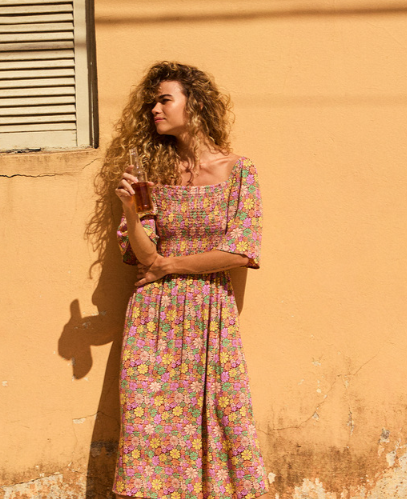 ROXY TROPICAL SUNSHINE MIDI DRESS - ROOT BEER ALL ABOUT SOL MINI