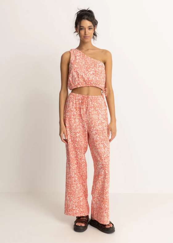 RHYTHM ISLANDER FLORAL ONE SHOULDER TOP - CORAL