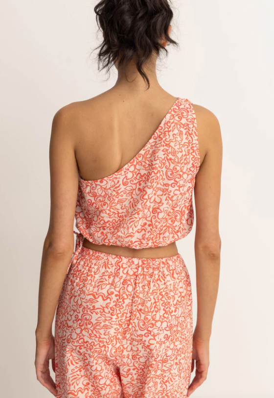 RHYTHM ISLANDER FLORAL ONE SHOULDER TOP - CORAL