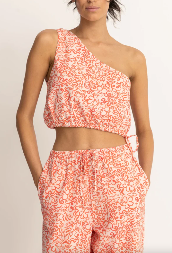 RHYTHM ISLANDER FLORAL ONE SHOULDER TOP - CORAL