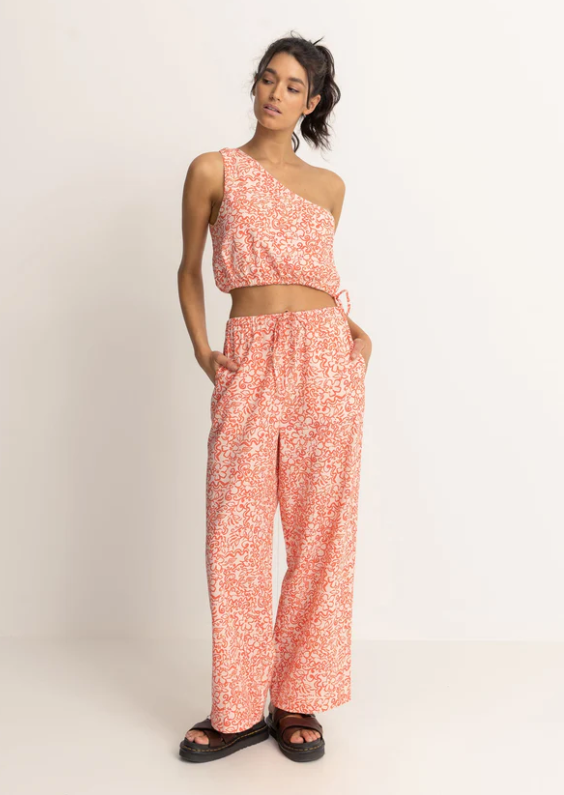 RHYTHM ISLANDER FLORAL DRAWSTRING PANT - CORAL