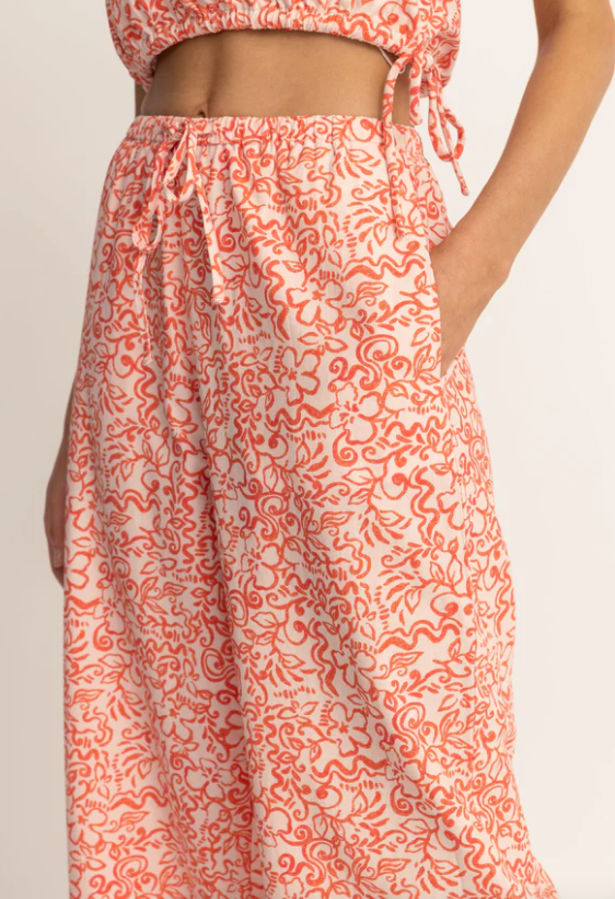 RHYTHM ISLANDER FLORAL DRAWSTRING PANT - CORAL