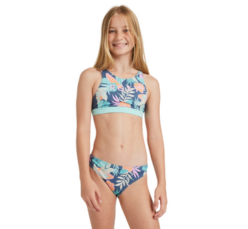 ROXY GIRLS ACTIVE FLORAL RG CROP TOP SET -  VINTAGE INDIGO TROPICAL ADVENT