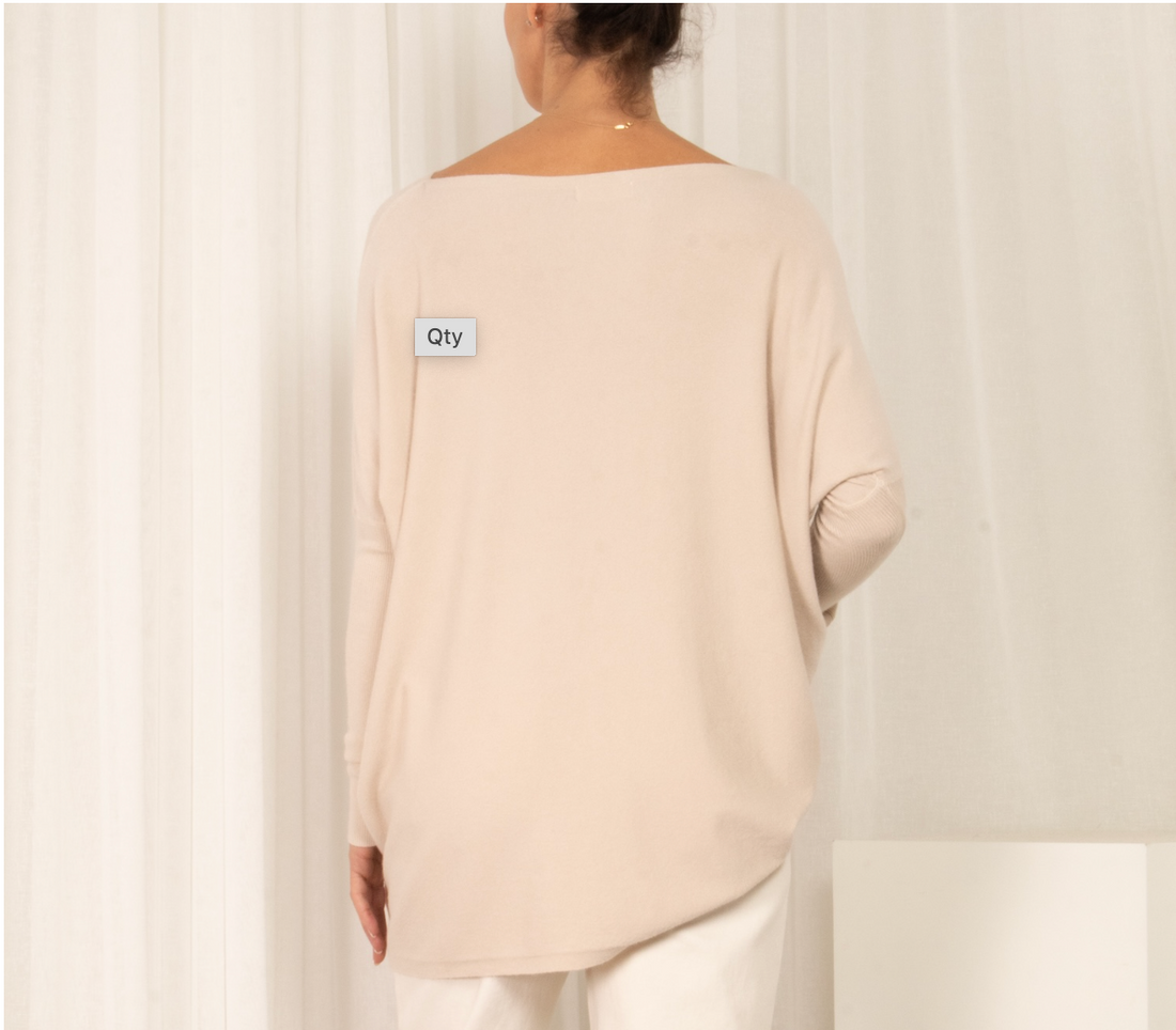 SLIDE SHOW SCOOP NECK TIGHT SLEEVE OVERSIZED WARM TOP - CREAM