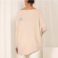 SLIDE SHOW SCOOP NECK TIGHT SLEEVE OVERSIZED WARM TOP - CREAM