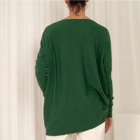 SLIDE SHOW SCOOP NECK TIGHT SLEEVE OVERSIZED WARM TOP - EMERALD