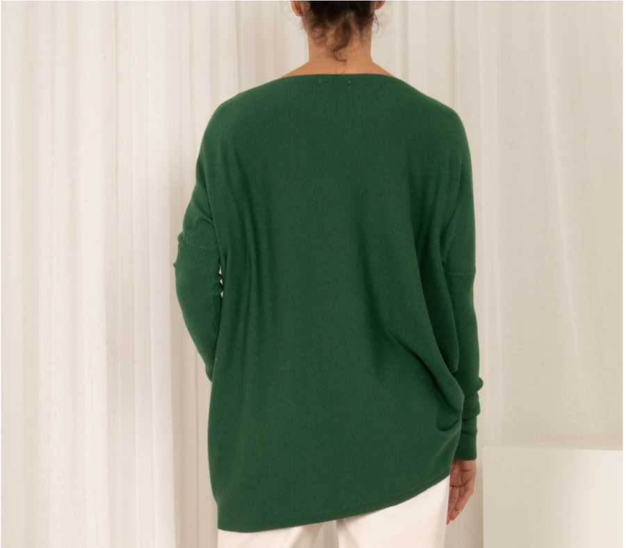SLIDE SHOW SCOOP NECK TIGHT SLEEVE OVERSIZED WARM TOP - EMERALD