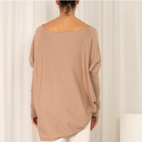 SLIDE SHOW SCOOP NECK TIGHT SLEEVE OVERSIZED WARM TOP - MUSHROOM