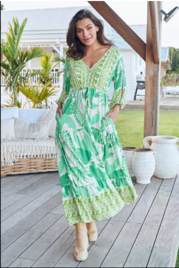 JAASE PALMETTO PRINT EBONY MAXI DRESS