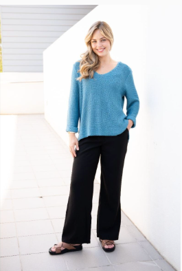 SILVER WISHES  ROLL UP SLEEVE KNIT TOP -LIGHT TURQUOISE