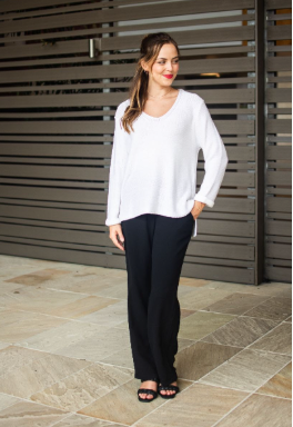 SILVER WISHES  ROLL UP SLEEVE KNIT TOP - WHITE