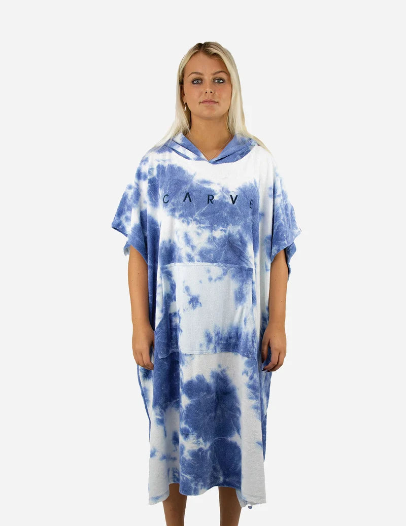 CARVE TIE DYE VIBES ADULT PONCHO - BLUE/WHITE