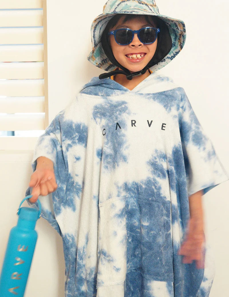 CARVE TIE DYE VIBES YOUTH PONCHO - BLUE/WHITE