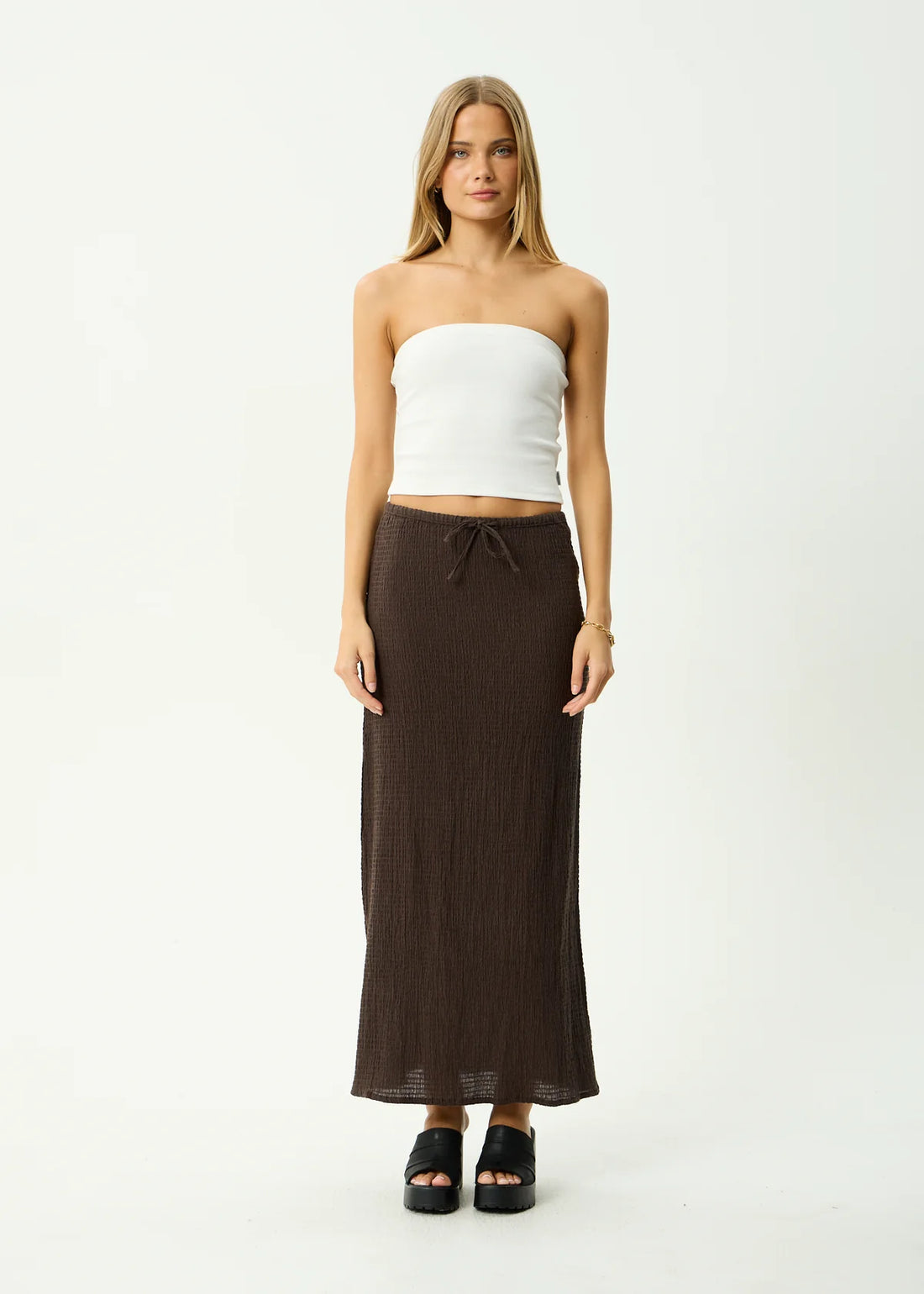 AFENDS FRIDA - SEERSUCKER MAXI SKIRT - COFFEE