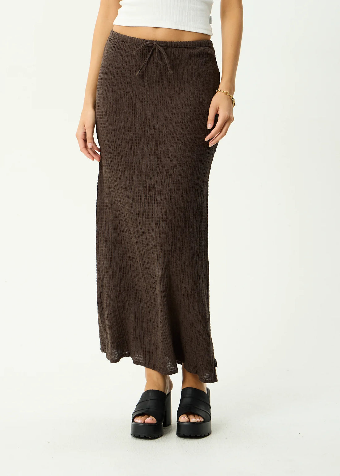 AFENDS FRIDA - SEERSUCKER MAXI SKIRT - COFFEE