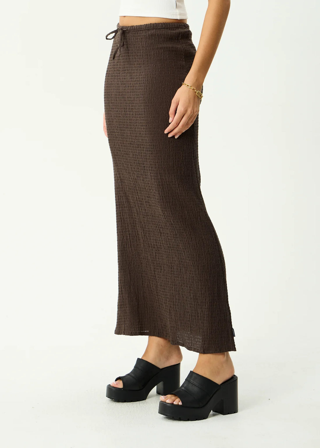 AFENDS FRIDA - SEERSUCKER MAXI SKIRT - COFFEE