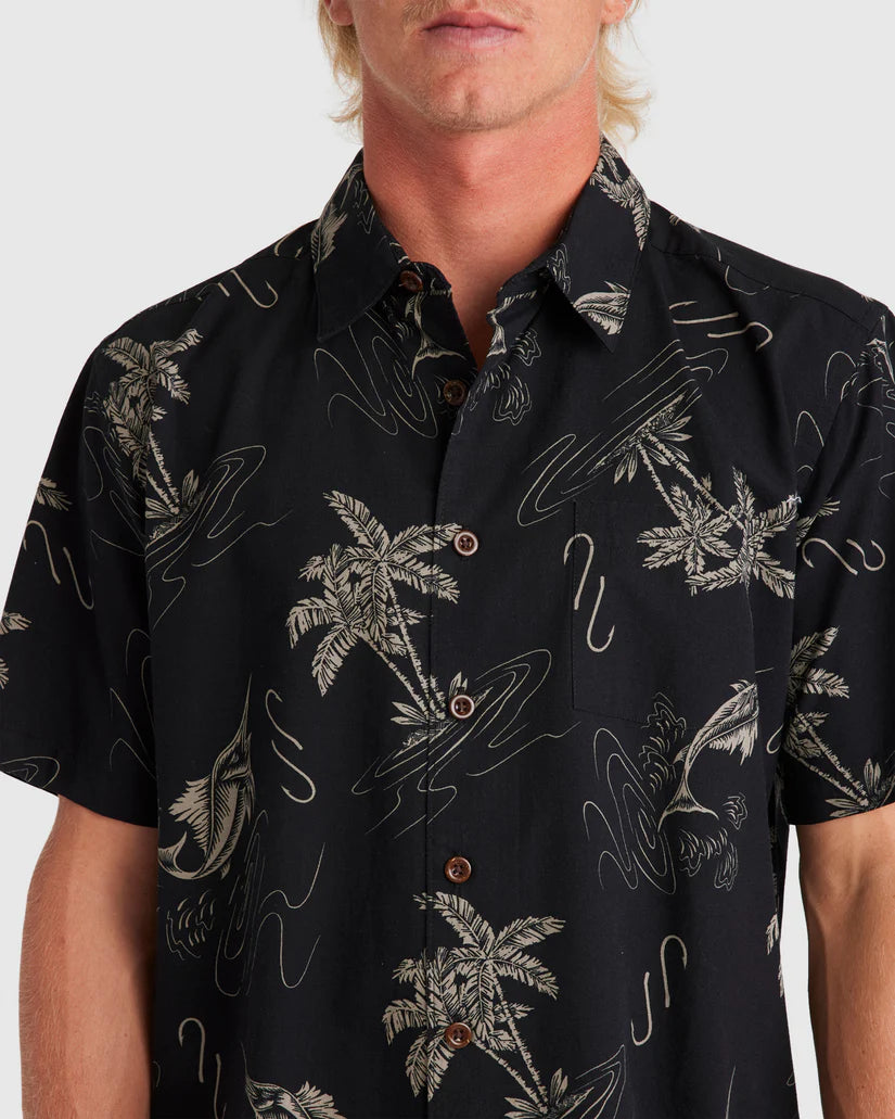 QUIKSILVER MENS BIMINI TWIST SHORT SLEEVE SHIRT - BLACK BIMINI TWIST