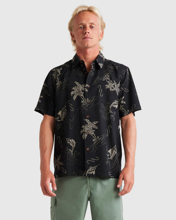 QUIKSILVER MENS BIMINI TWIST SHORT SLEEVE SHIRT - BLACK BIMINI TWIST